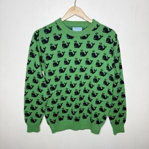 New Kiel James Patrick Toasty Coasty Green Whale Sweater Nautical  Womens Small